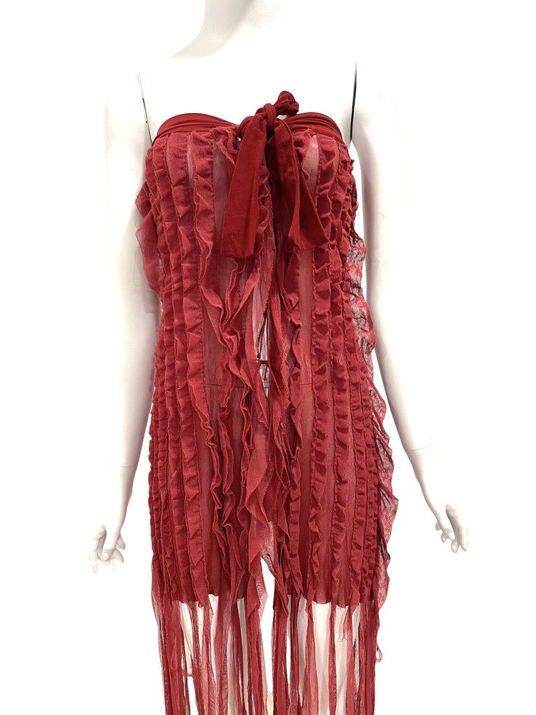 GAULTIER mesh dress/ skirt maroon