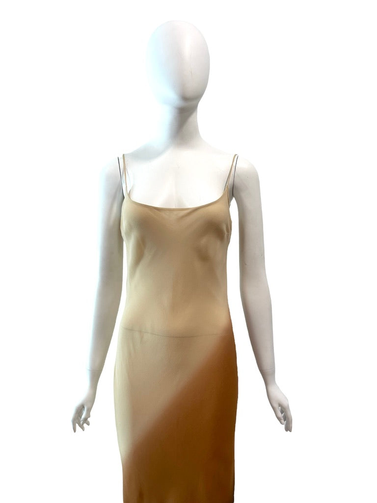 1997 GUCCI by Tom Ford Sheer Nude & Brown Ombre Silk Slip Dress ARCHIVE 1997 GUCCI by Tom Ford Sheer Nude & Brown Ombre Silk Slip Dress ARCHIVE