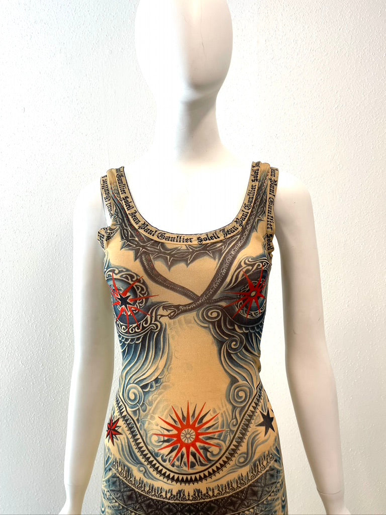 1990s Jean Paul Gaultier Tattoo Sheer Stretch Dress