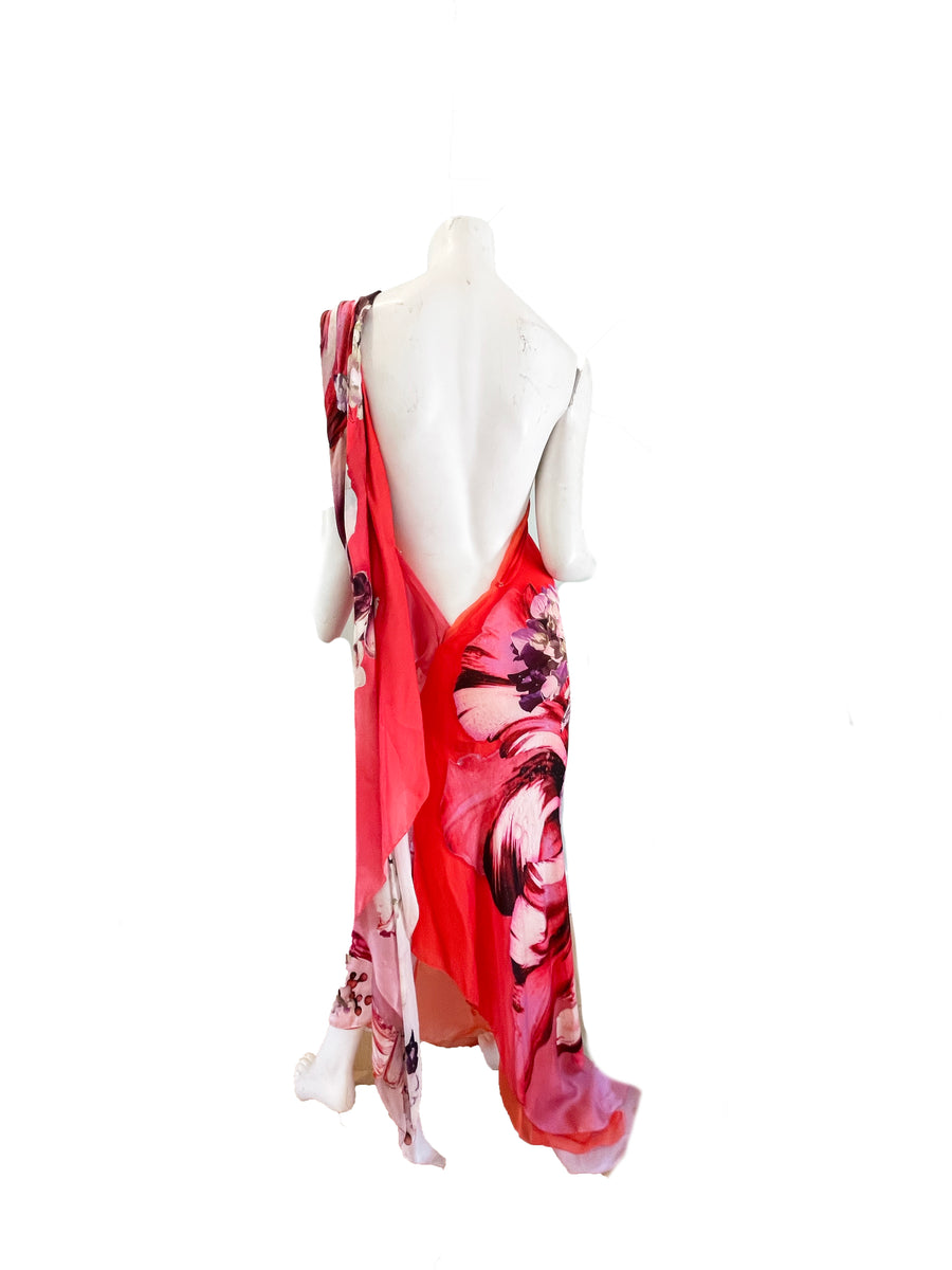 Roberto Cavalli Silk One Shoulder Gown