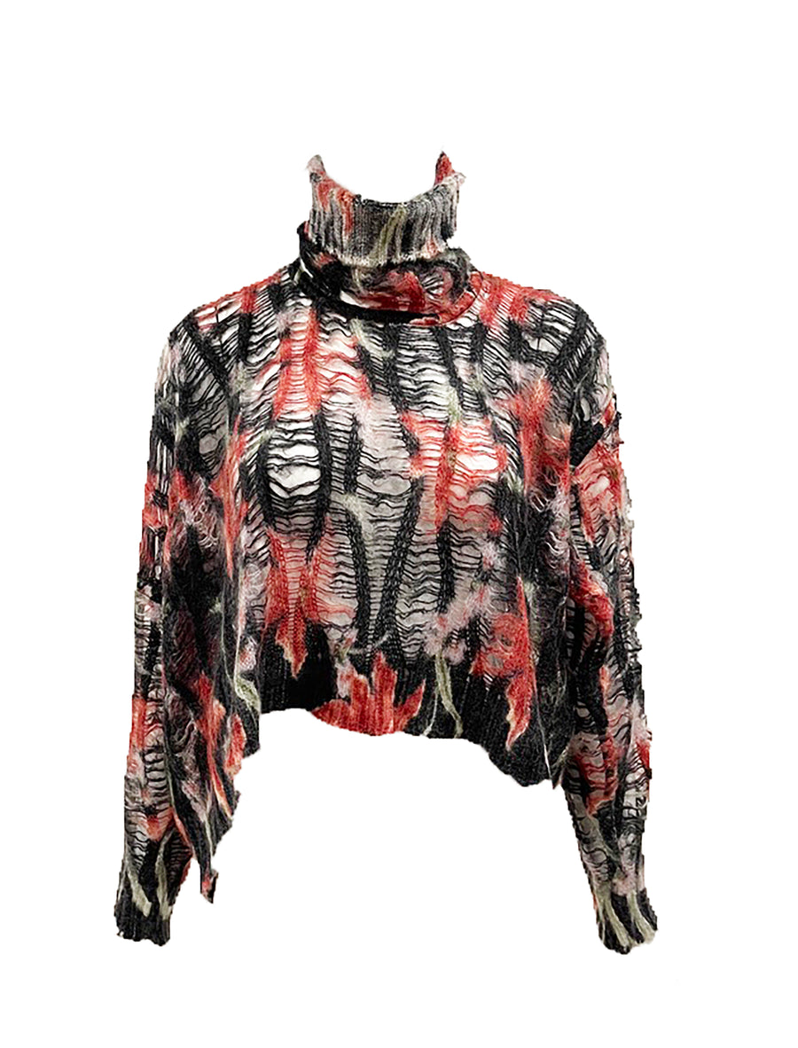 F/W 2000 Christian Dior by John Galliano Slashed Floral Cropped Sweater