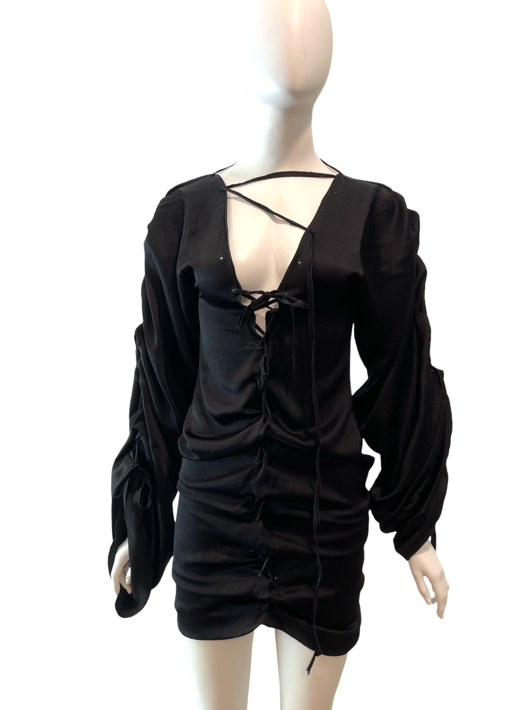 black trapeze mini dress F/W 2002 GUCCI by Tom Ford Black Silk Lacing Mini Dress – ARCHIVE