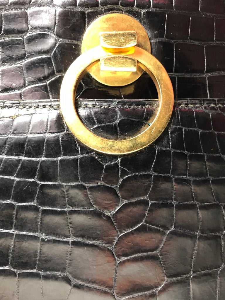 HERMES Black Crocodile Sac Ring bag