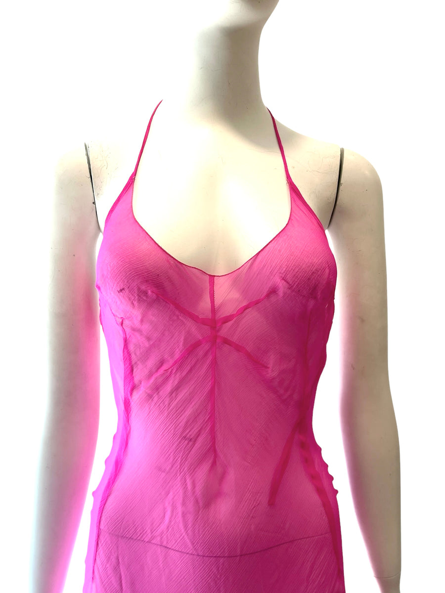F/W 2000 DOLCE & GABBANA sheer hot pink gown