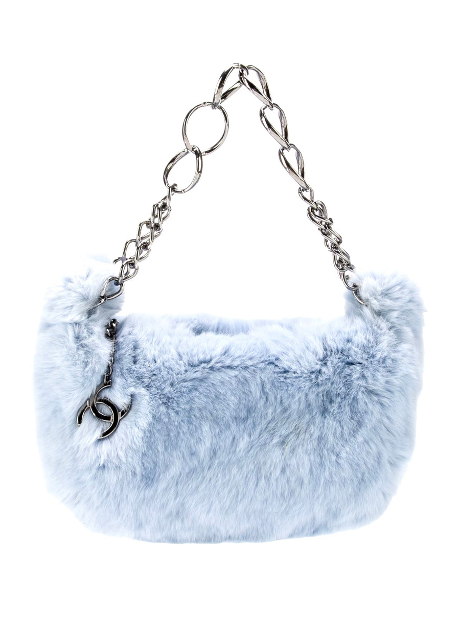 2003 CHANEL baby blue rabbit fur bag