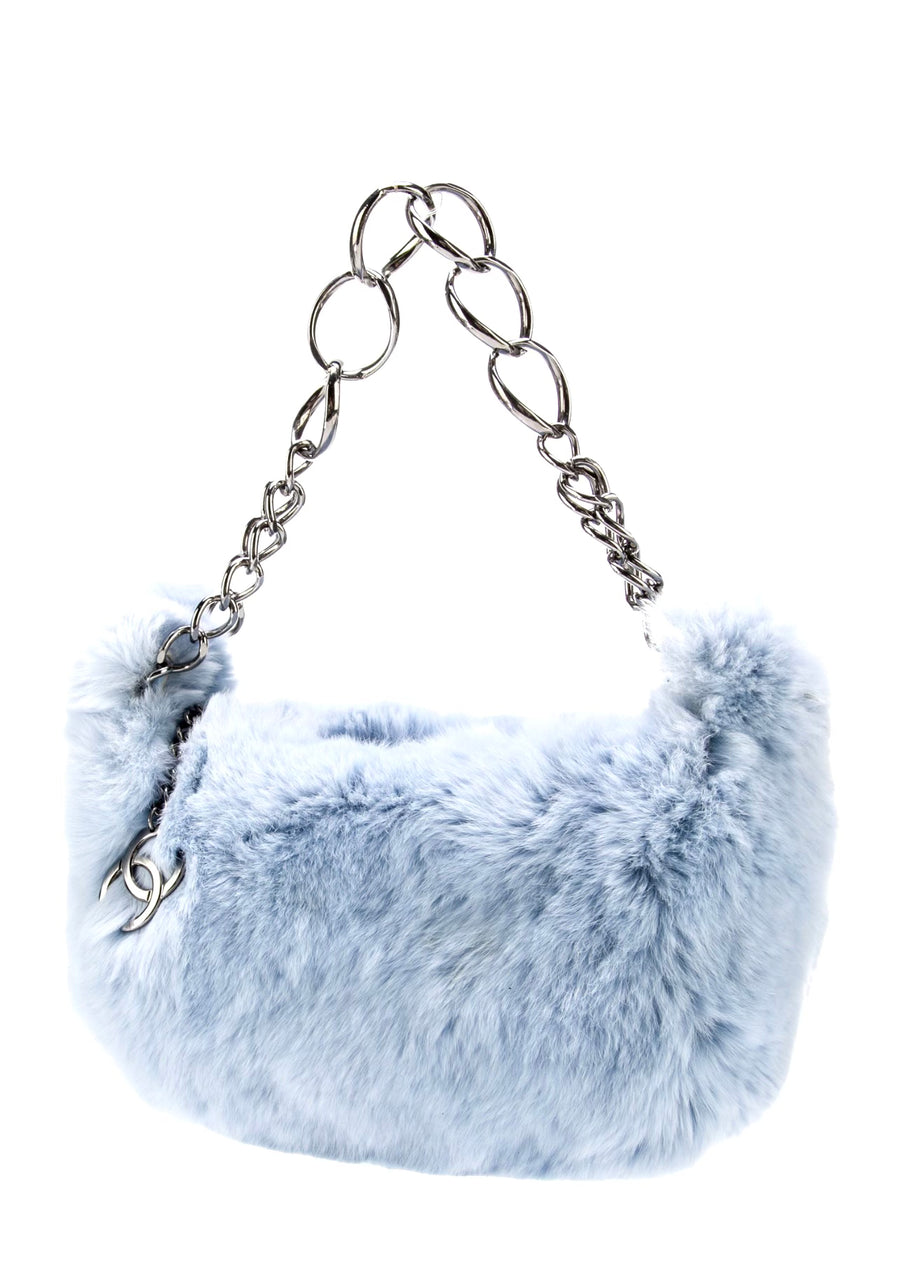 2003 CHANEL baby blue rabbit fur bag