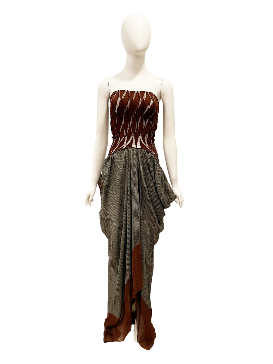 2001 Jean Paul Gaultier Logo Print Chiffon Evening Gown/ Skirt