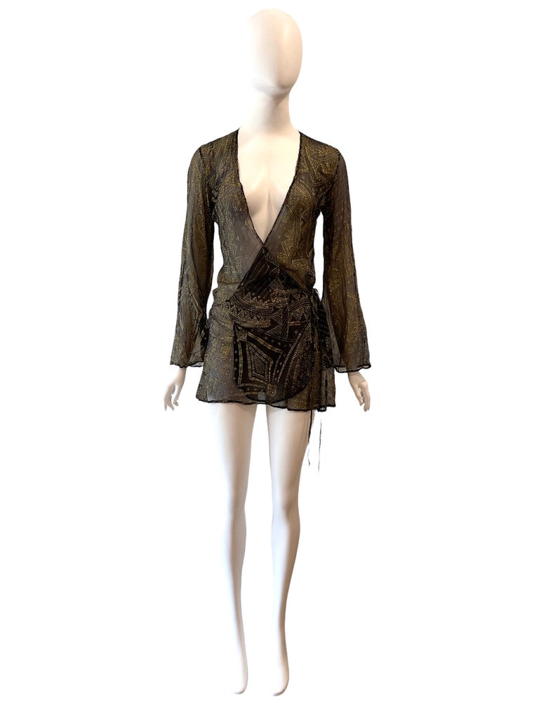 2000 ROBERTO CAVALLI Sheer Silk Wrap Mini Dress