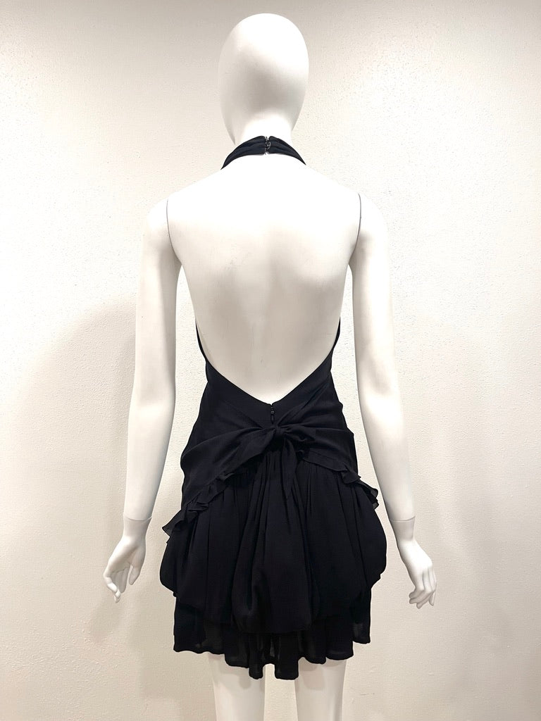 S/S 1992 Chanel Karl Lagerfeld Black Plunging Peplum Backless Mini Dress at  1stDibs