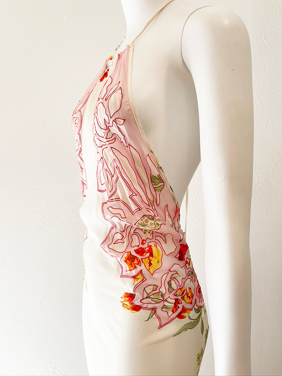 S/S 2002 Roberto Cavalli Floral Silk Backless Dress