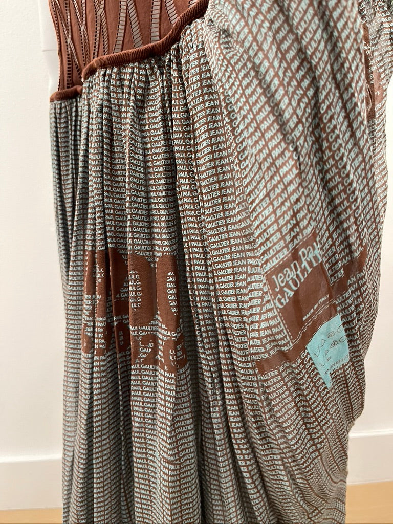 2001 Jean Paul Gaultier Logo Print Chiffon Evening Gown/ Skirt
