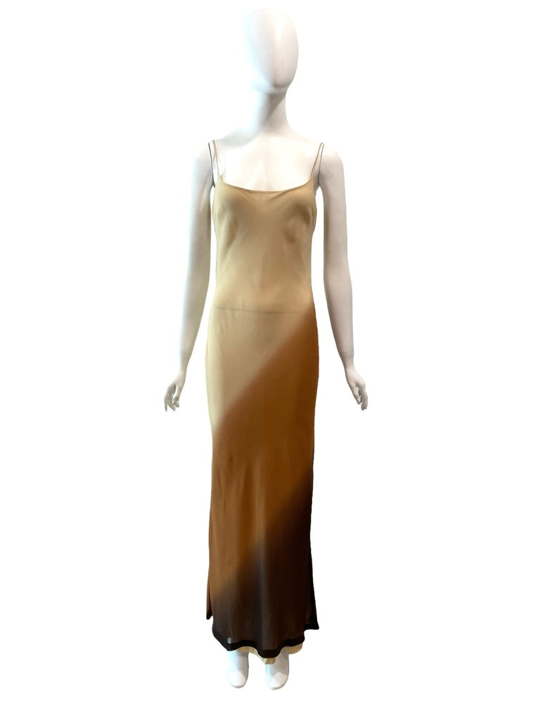 1997 GUCCI by Tom Ford Sheer Nude & Brown Ombre Silk Slip Dress