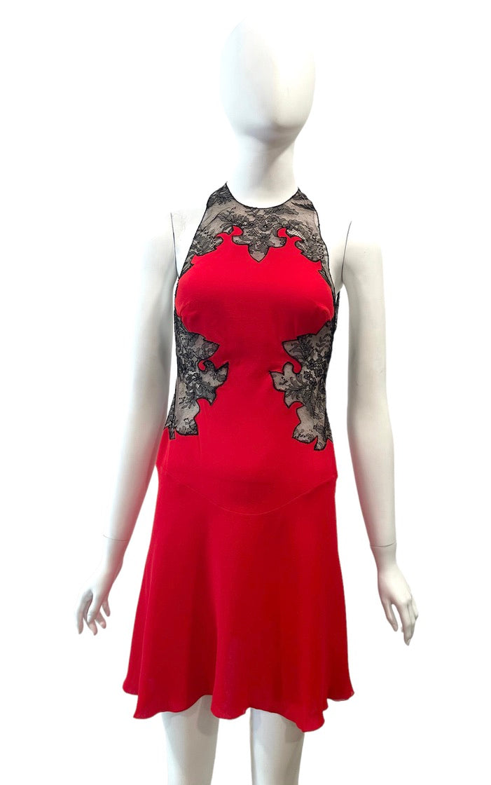 S/S 2002 GIANNI VERSACE Red Mini Dress Lace