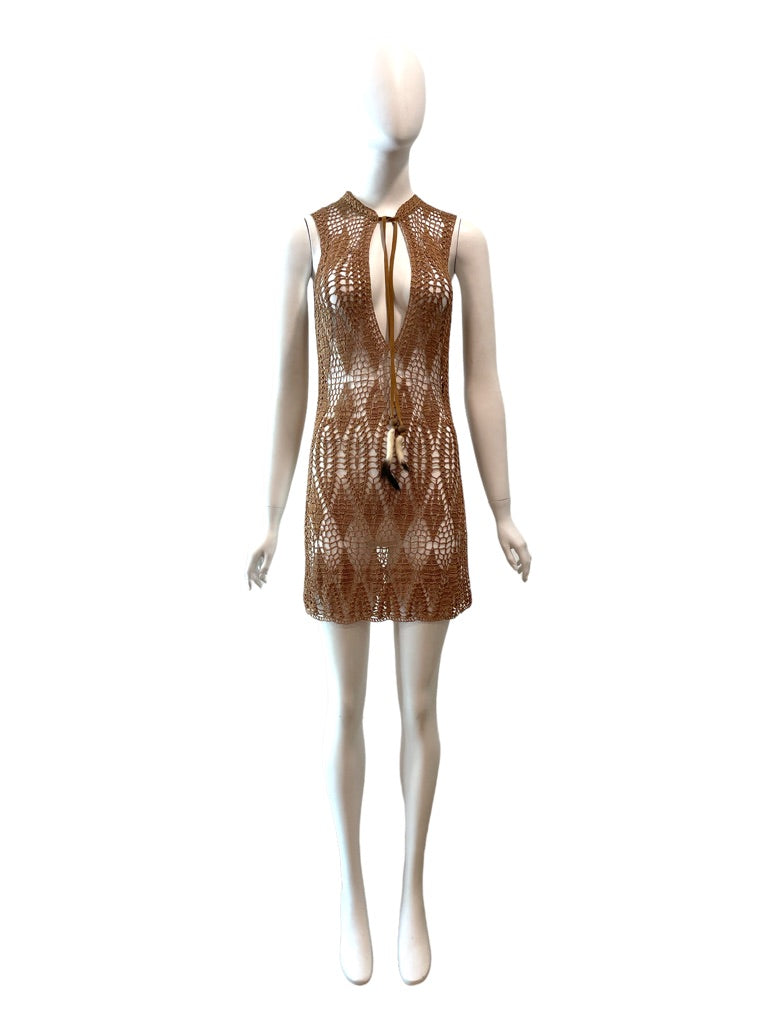 1997 Dolce & Gabbana Sheer Gold Knit Mini Dress