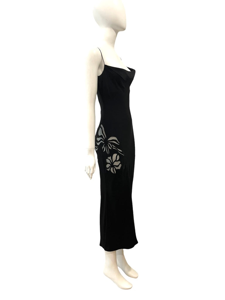 F/W 2000 John Galliano Silk Dress with Floral Sheer Panels