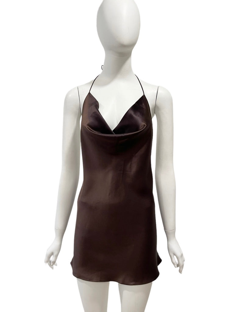 F/W 2002 Dolce & Gabbana Brown Satin Micro Mini Dress NWT