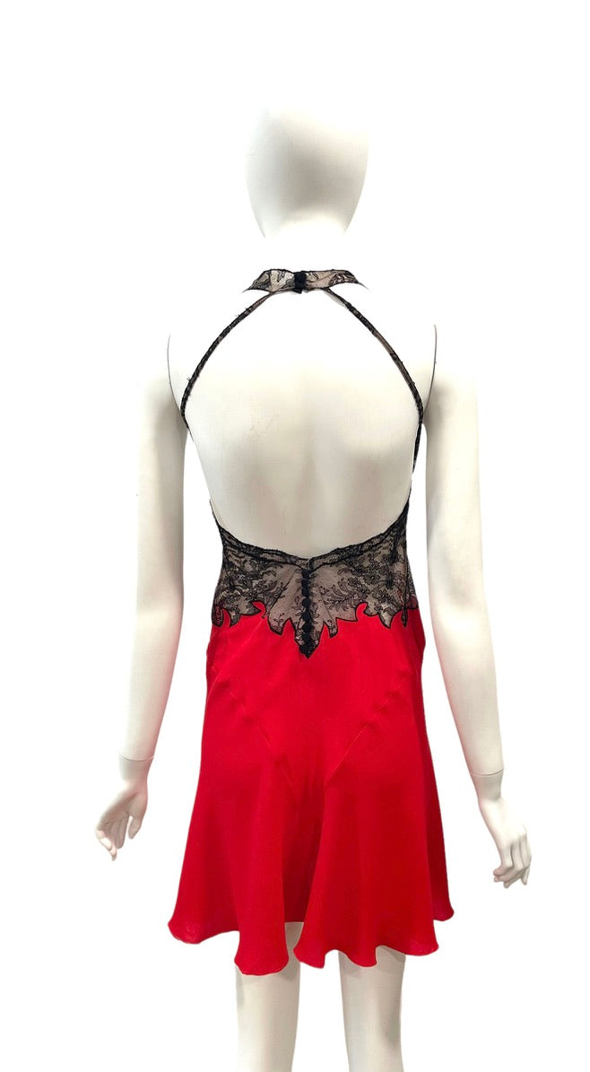 S/S 2002 GIANNI VERSACE Red Mini Dress Lace