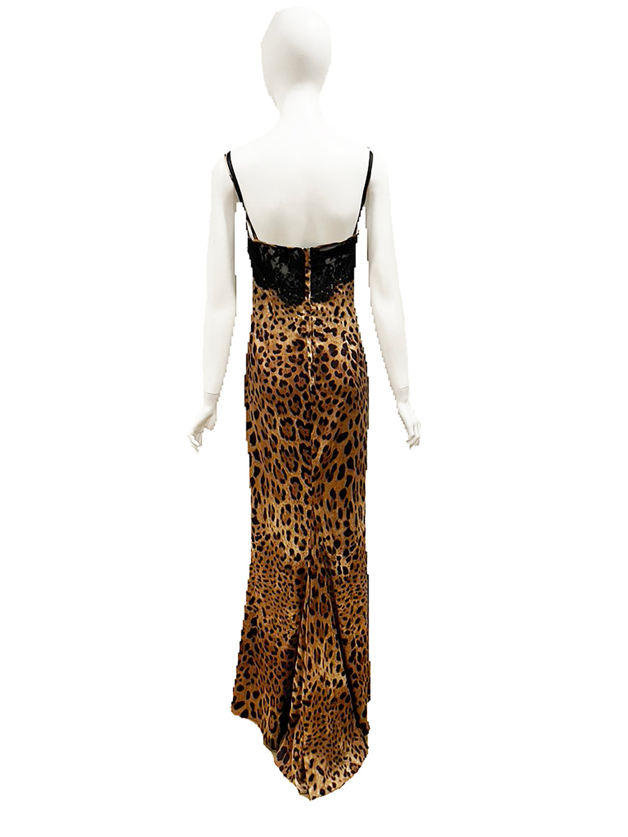 2010 Dolce & Gabbana silk leopard gown with Lace