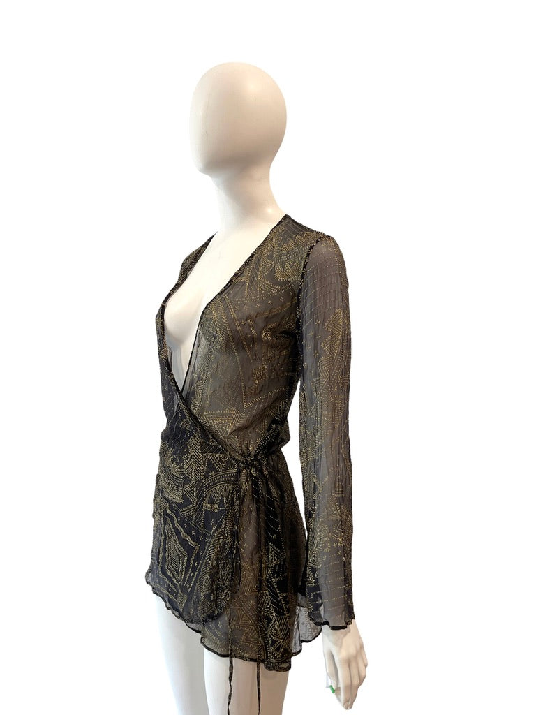 2000 ROBERTO CAVALLI Sheer Silk Wrap Mini Dress