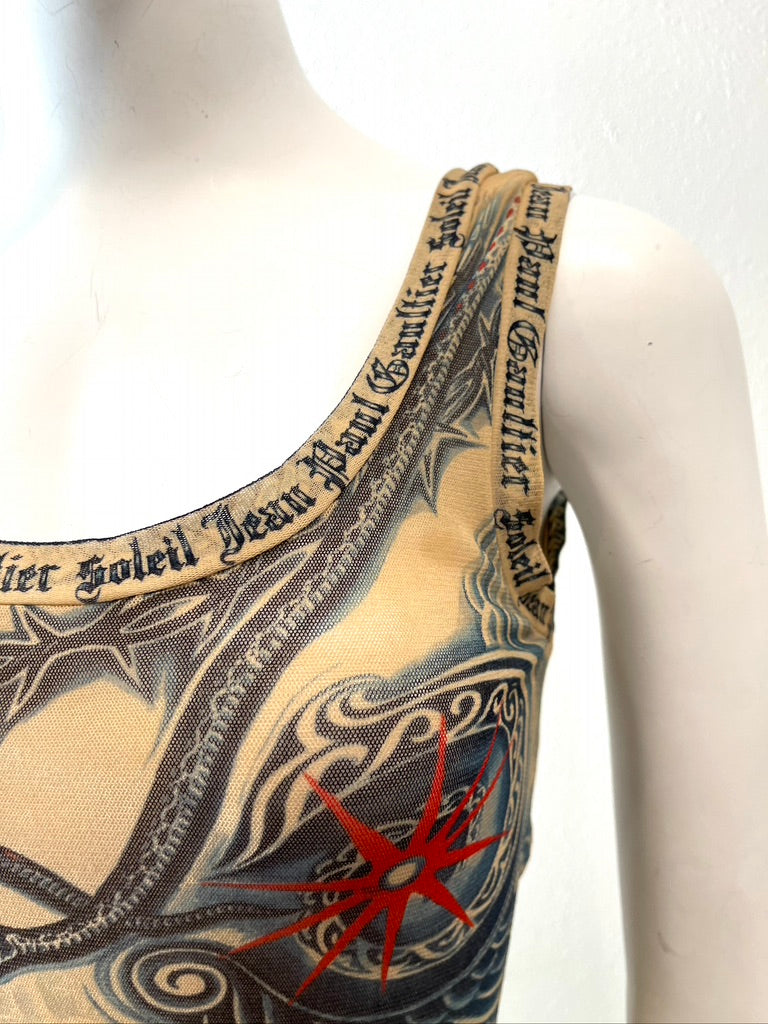 1990s Jean Paul Gaultier Tattoo Sheer Stretch Dress