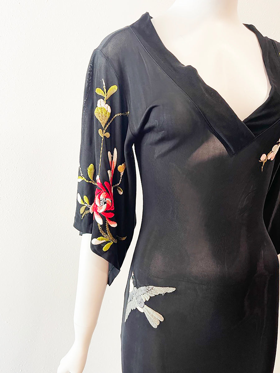 2000's Jean Paul Gaultier Sheer Embroidered Kimono Dress