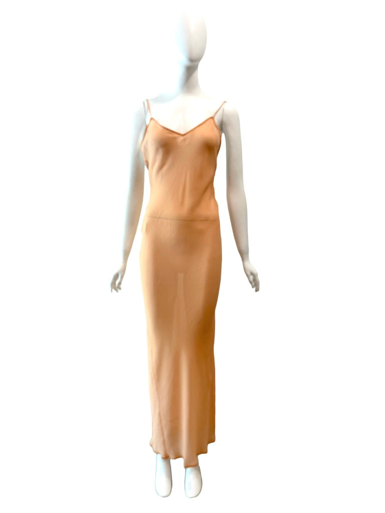 S/S 1997 Dolce & Gabbana Sheer Peachy Nude Silk Slip Dress 40