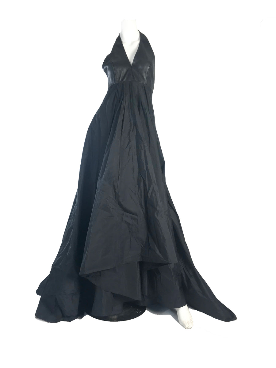 1990s DONNA KARAN Leather and Silk Halter Gown