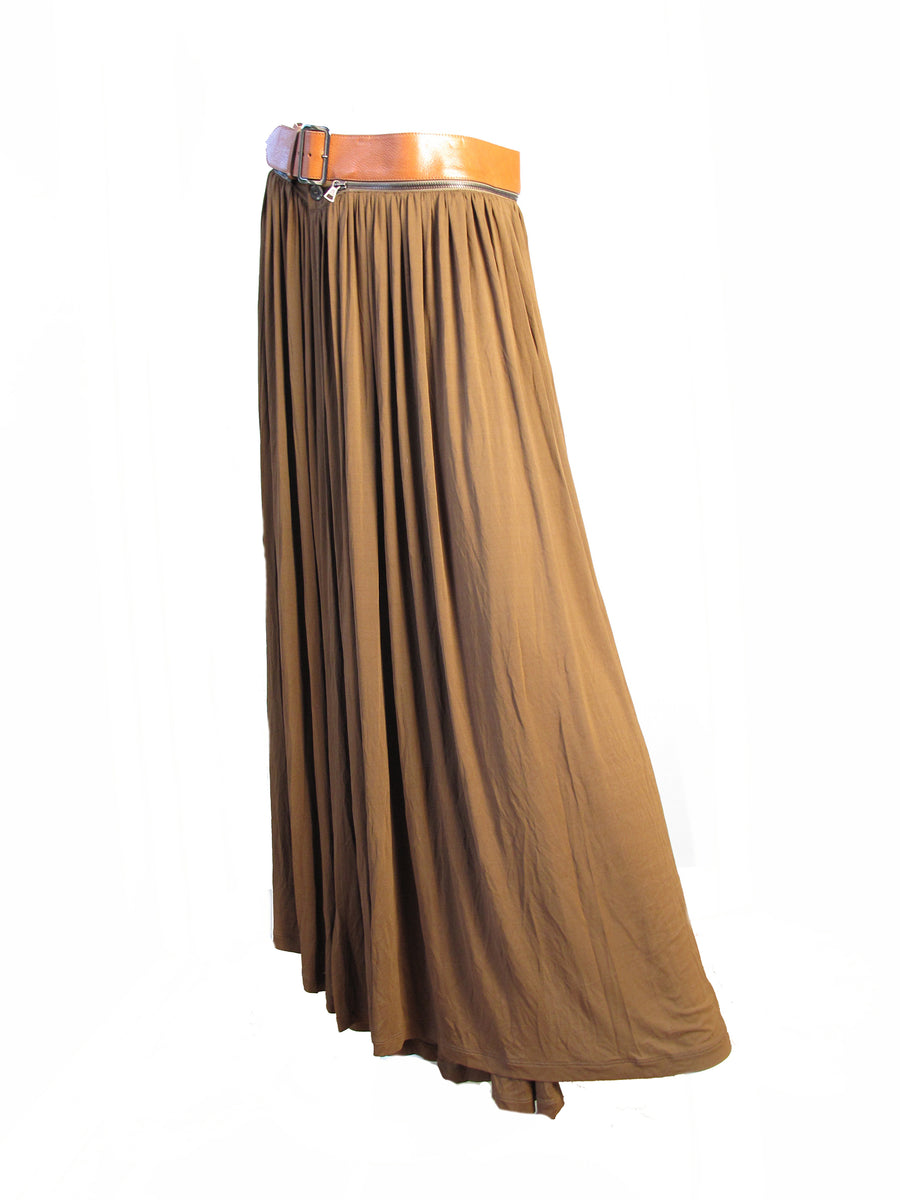 1990s Gaultier Silk Skirt with Leather Removable Belt