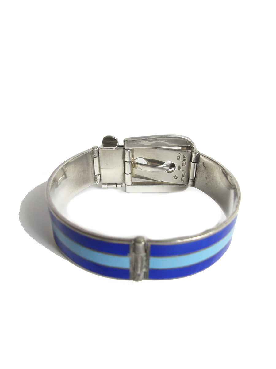 GUCCI 1970s Enamel and Sterling Silver Buckle Cuff