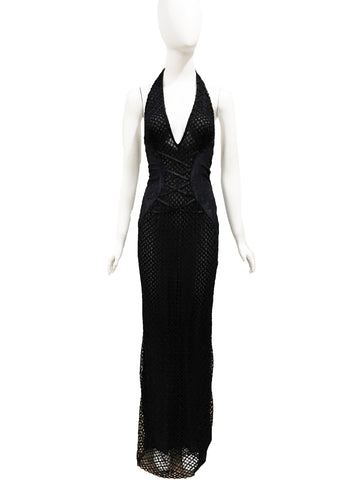 Gianni Versace S/S 1995 Runway Medusa Embellished Backless Slip Evening  Dress