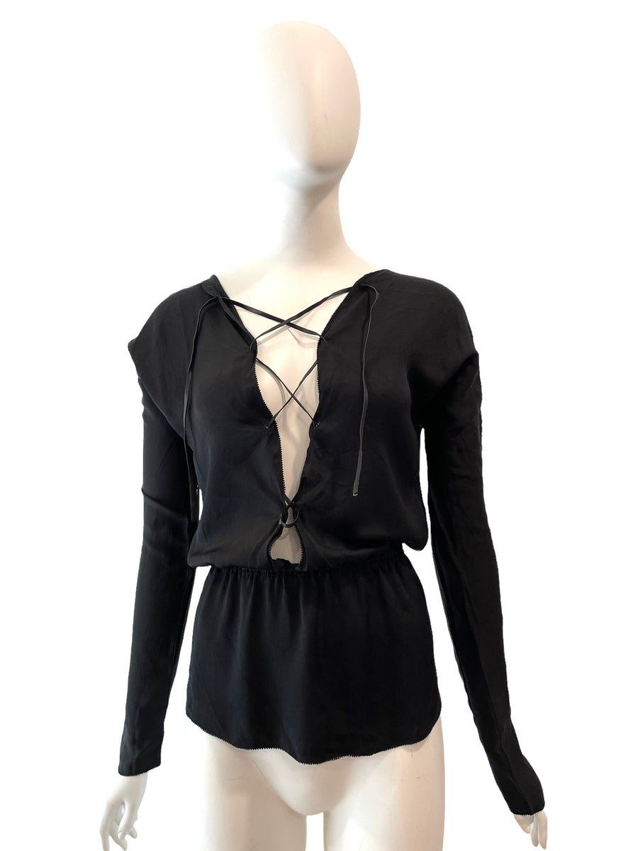 2002 Gucci Tom Ford Black Silk Lace-Up Backless Top