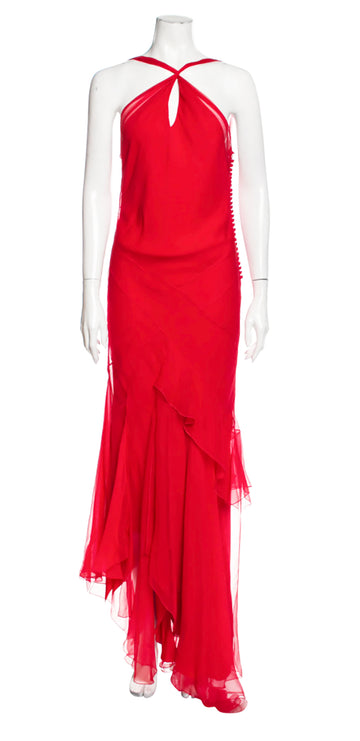 CHRISTIAN DIOR BY GALLIANO RED CHIFFON GOWN