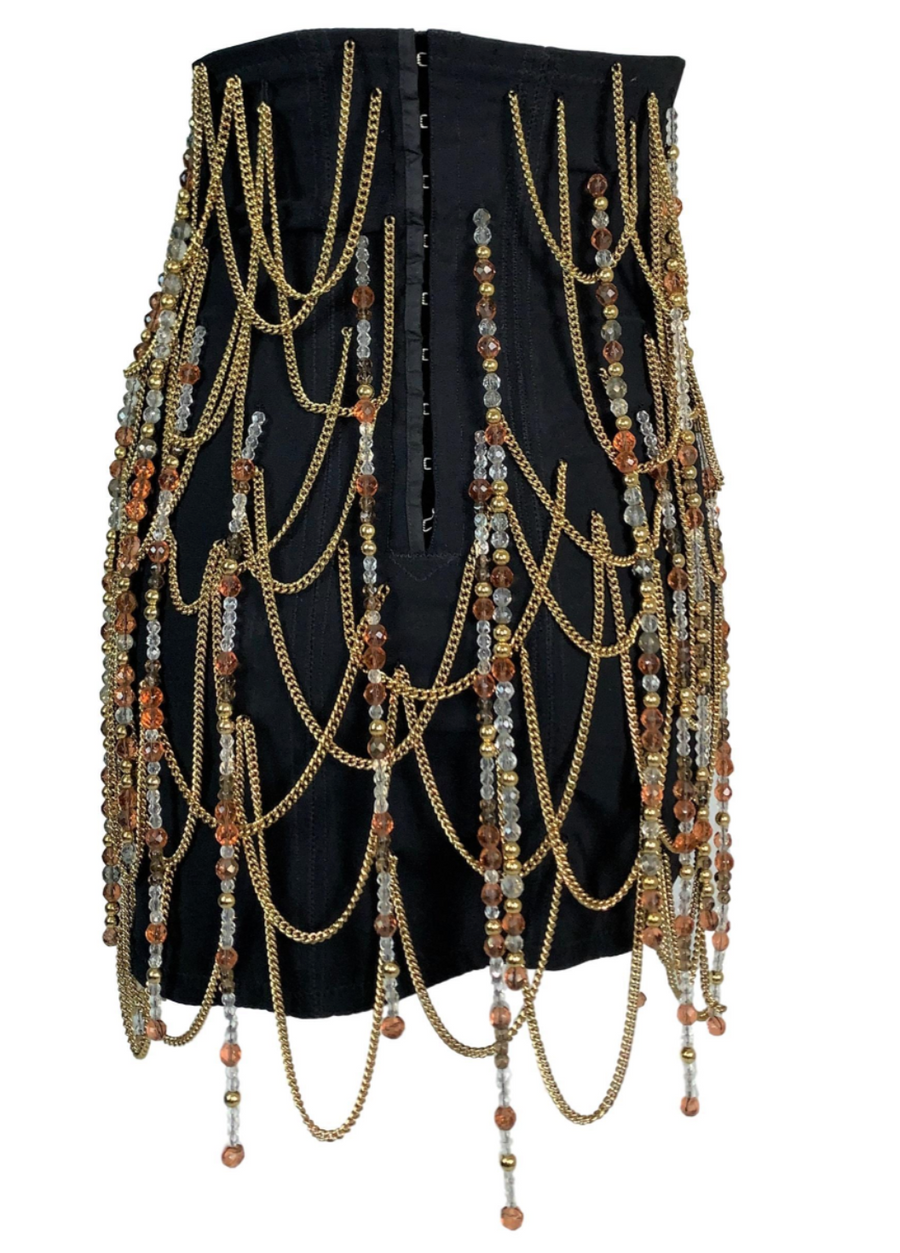 1991 DOLCE & GABBANA Corset High Waist Chain Beaded Skirt