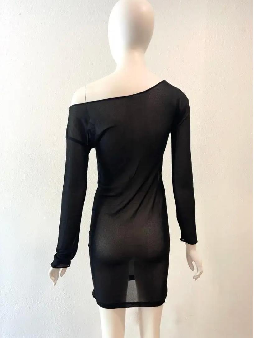 1997 Gucci by Tom Ford Sheer long sleeve sheer black dress