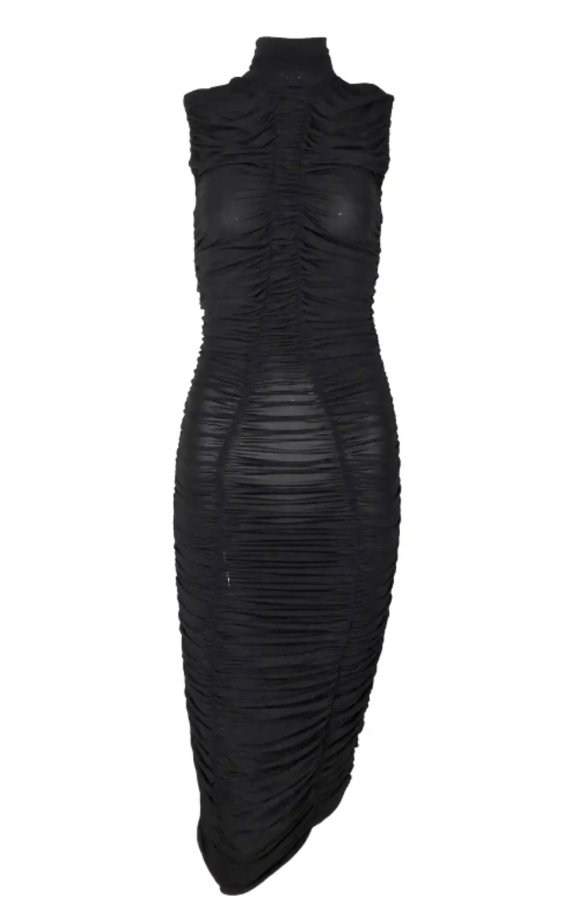 F/W 1995 Dolce & Gabbana Semi-Sheer Black Ruched Dress