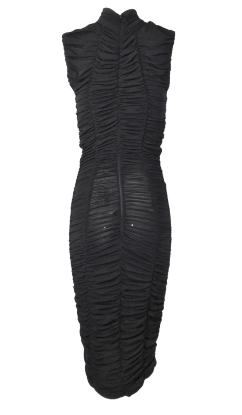 F/W 1995 Dolce & Gabbana Semi-Sheer Black Ruched Dress
