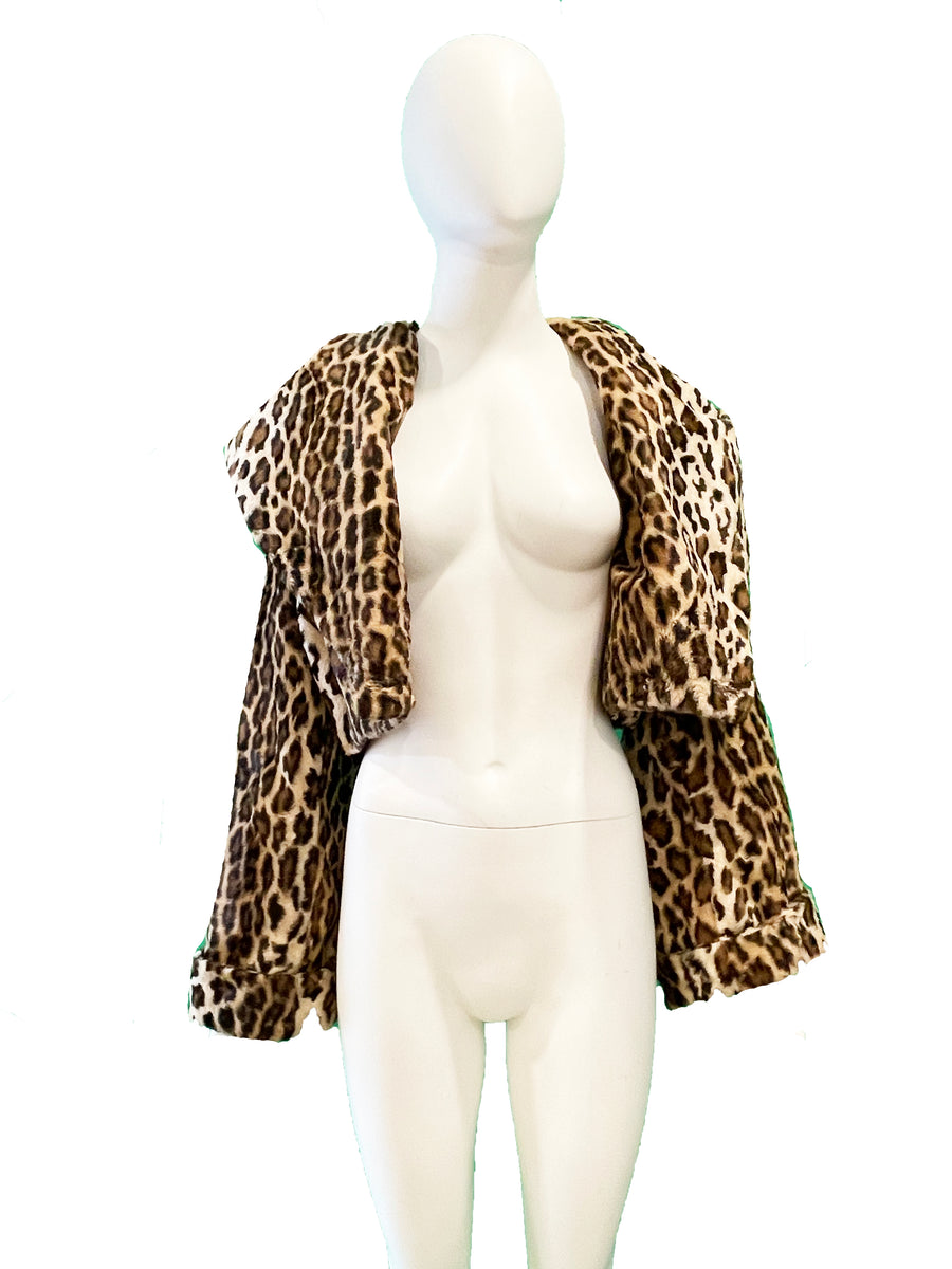 Norma Kamali Animal Print Hooded Faux Fur Jacket
