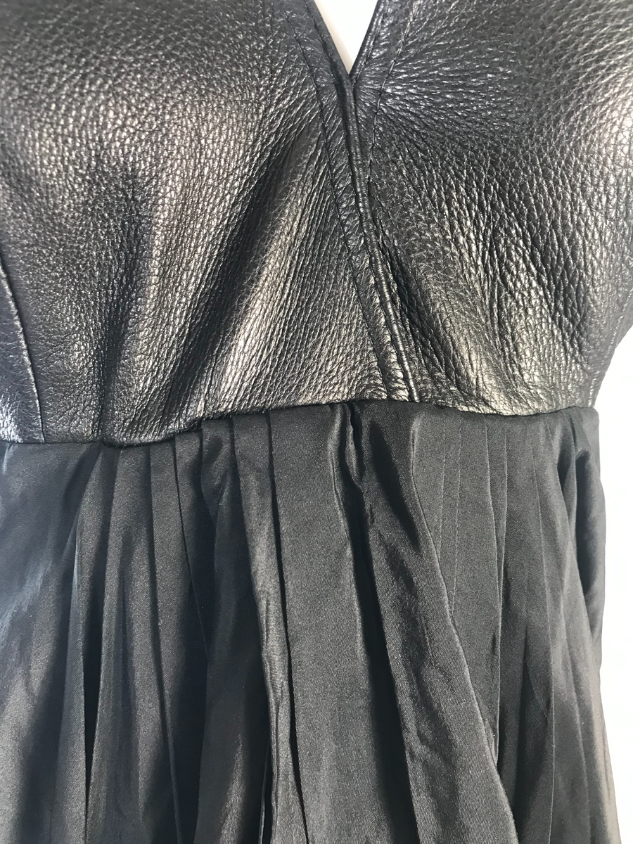 1990s DONNA KARAN Leather and Silk Halter Gown