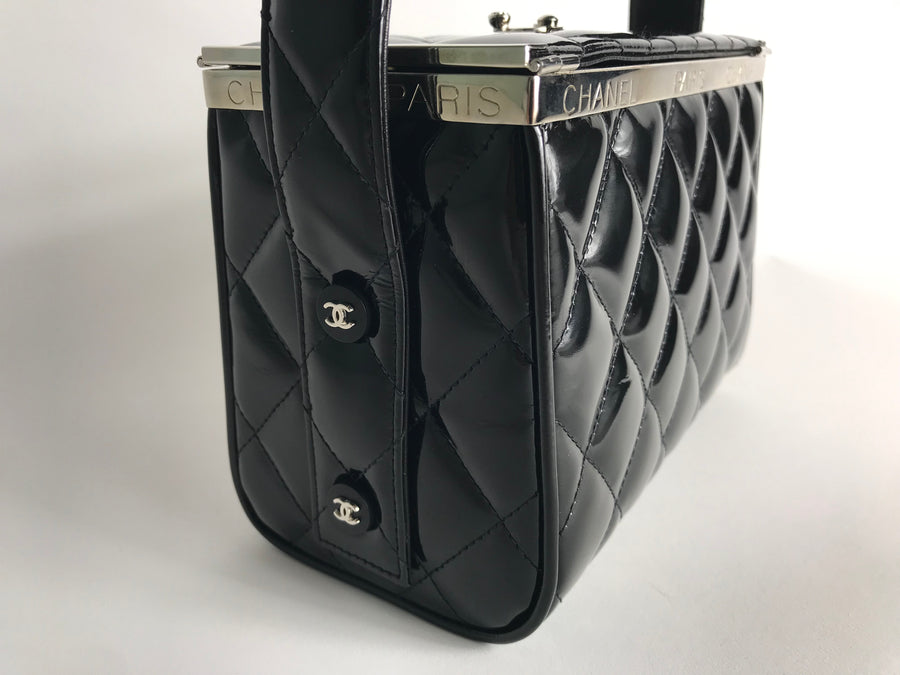 Vintage 90s Chanel Black Patent Leather Shoulder Flap Bag