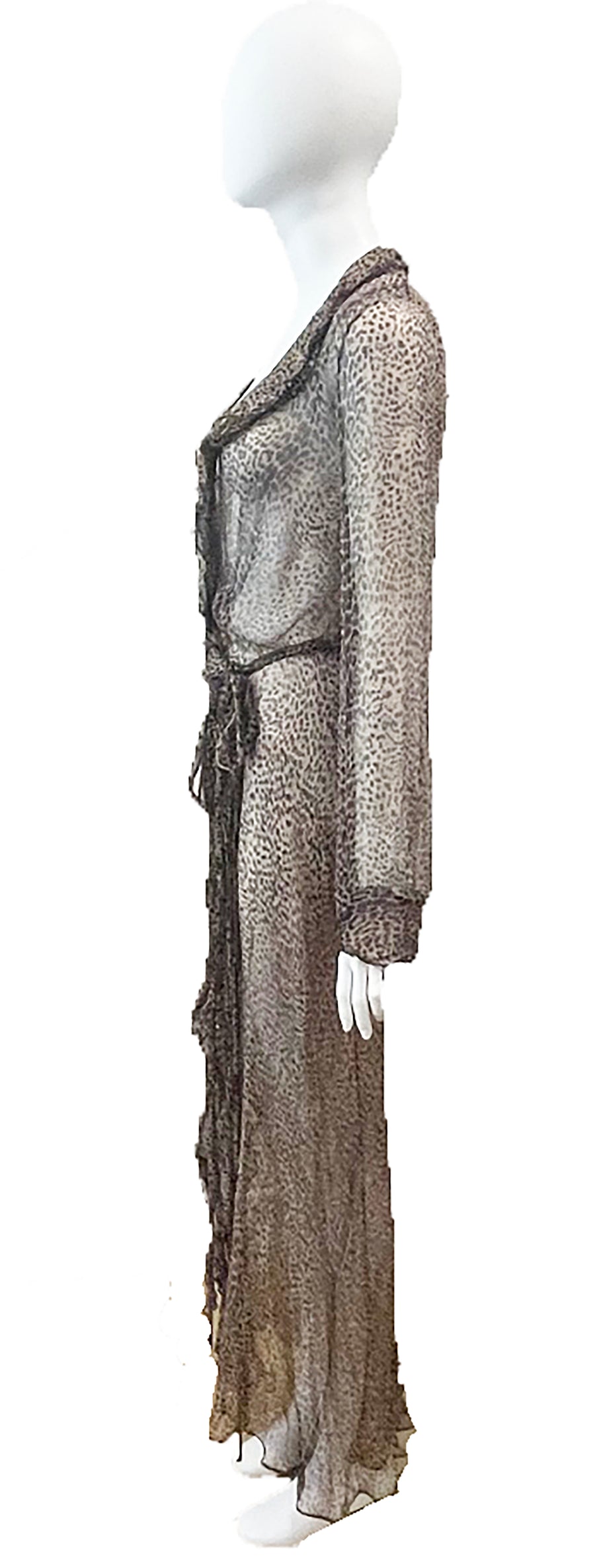 S/S 2002 Roberto Cavalli Runway Sheer Leopard Silk Wrap Dress