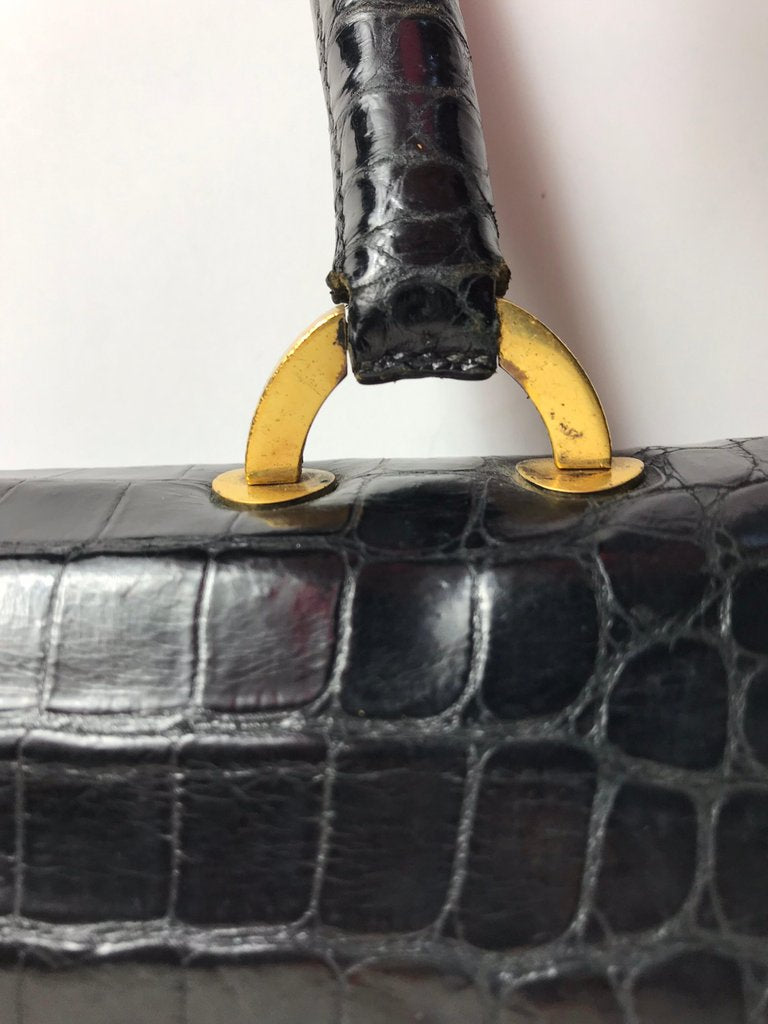 HERMES Black Crocodile Sac Ring bag